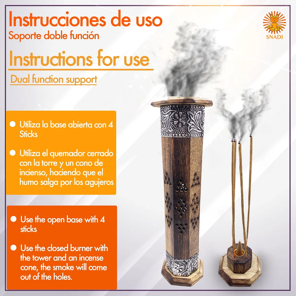 Quemador de Incienso (incensario) Torre en Madera Tallada a Mano en India - Exclusivo y único diseño. 30x8x8 cm - Peso 190 g. Porta Incienso Madera