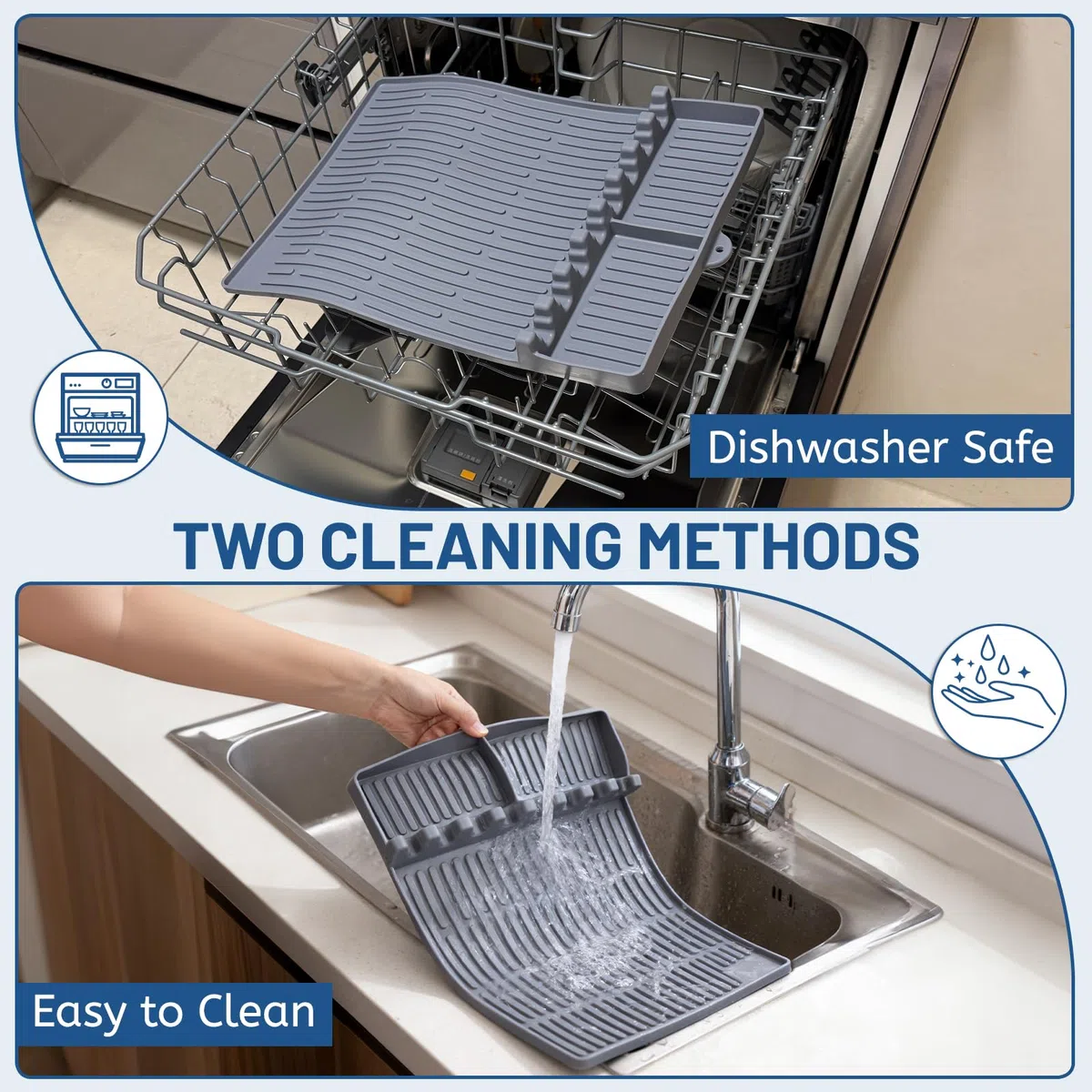 DBREAKS Estera para Barbacoa Mesas Laterales, Incluye pincel para untar y orificios para colgar, Alfombrilla de Silicona para Herramientas, Gris