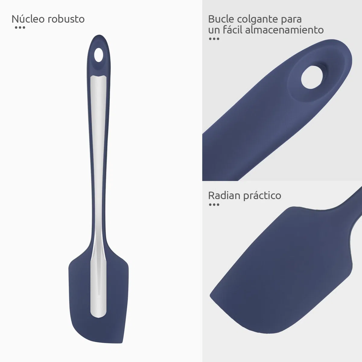 U-Taste Juego de 2 espátulas de silicona: espátula de cuchara flexible sin costuras resistente al calor de 315 ℃ con núcleo de nailon para cocinar hornear mezclar revolver y raspar (Azul noche)
