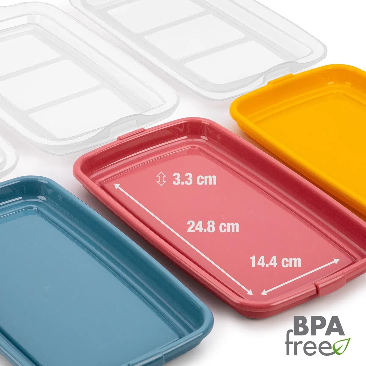 IBILI - Set de 4 Tapers para Embutidos y Fiambres, 4 tapers de 24,8 X 14,4 X 3,3 cms, Plástico Libre de BPA, Reutilizable, Amarillo + Rojo + Verde +Azul