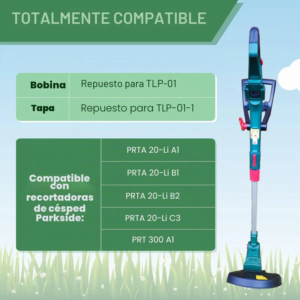 Hilo Desbrozadora para Recortadora Parkside Cortabordes, 6 Carretes y 1 Tapa