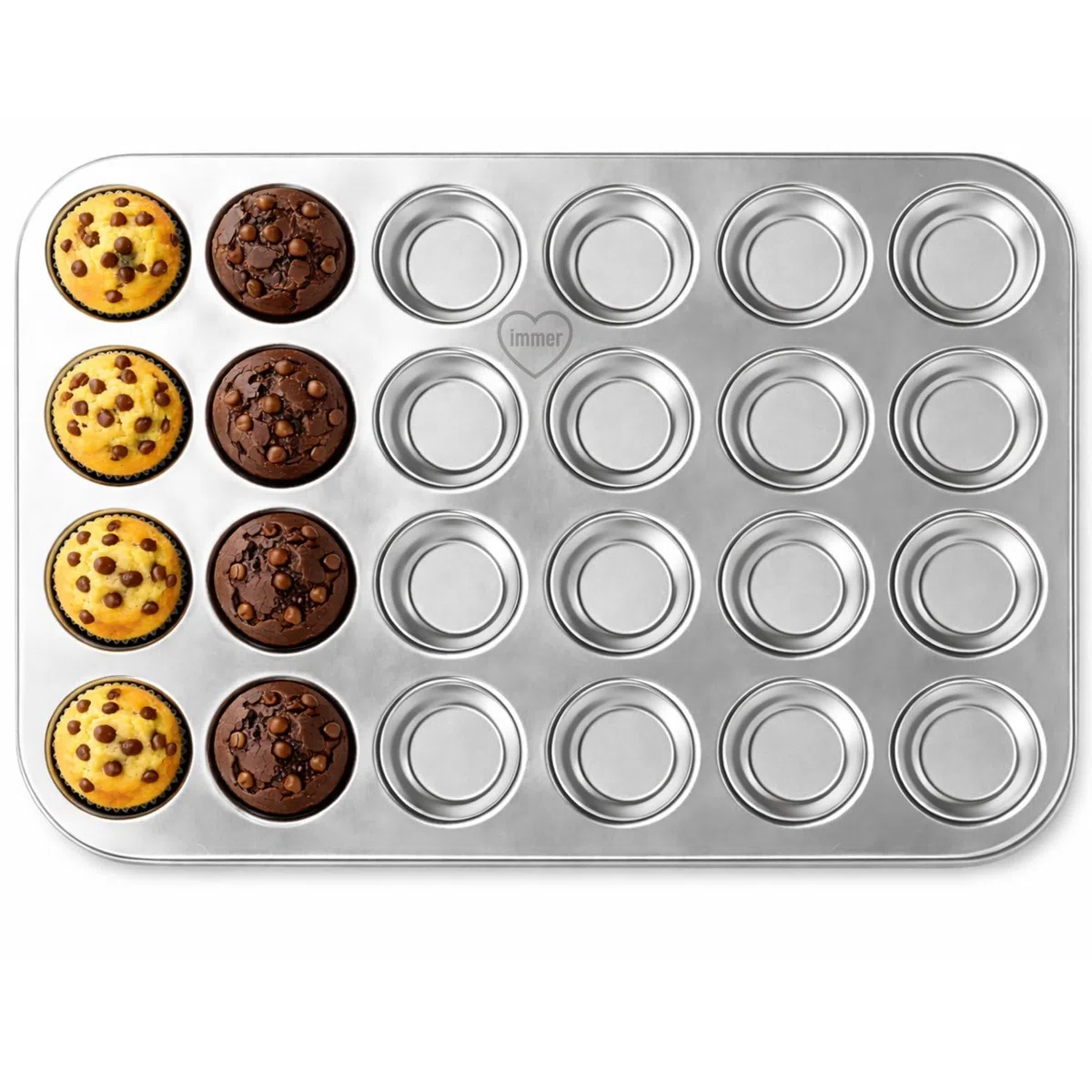 immer Bandeja Mini-Muffins 24 Cavidades Acero Inoxidable, sin Revestimiento sin PFAS de Acero Inox 18/8 Apto para Lavavajillas