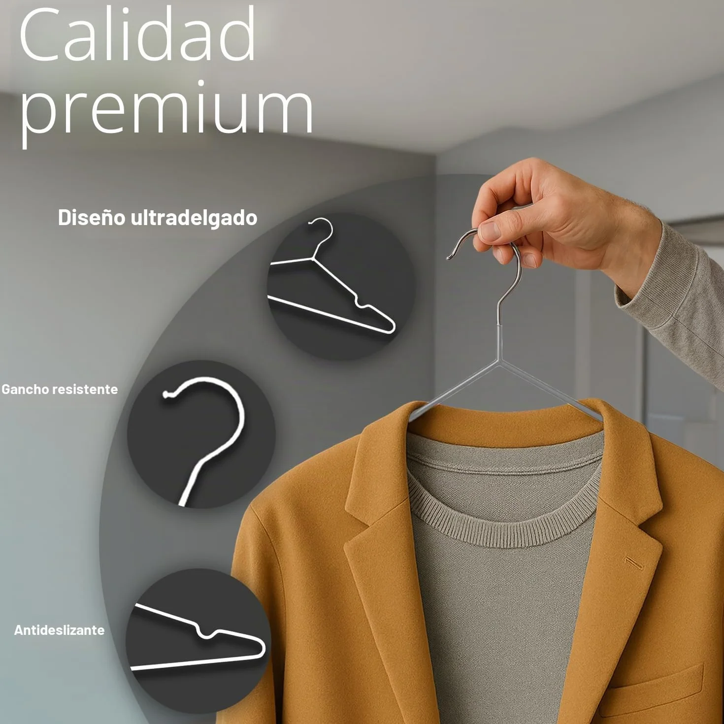 KEPLIN 20 Perchas de Metal con Revestimiento de Goma Tarea Pesada - Percha organizadora de Ropa Que Ahorra Espacio para Las Perchas del Armario (Gris)