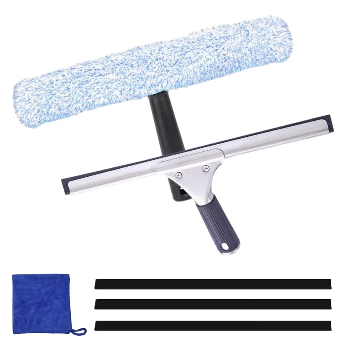 Limpia Cristales Profesional, Window Cleaner, Limpiador de Cristales, Kit de Limpieza para Cristales 6 Piezas, Incluye Racleta, Bayeta de Microfibra, para Ventanas, Espejos, Puertas de Ducha