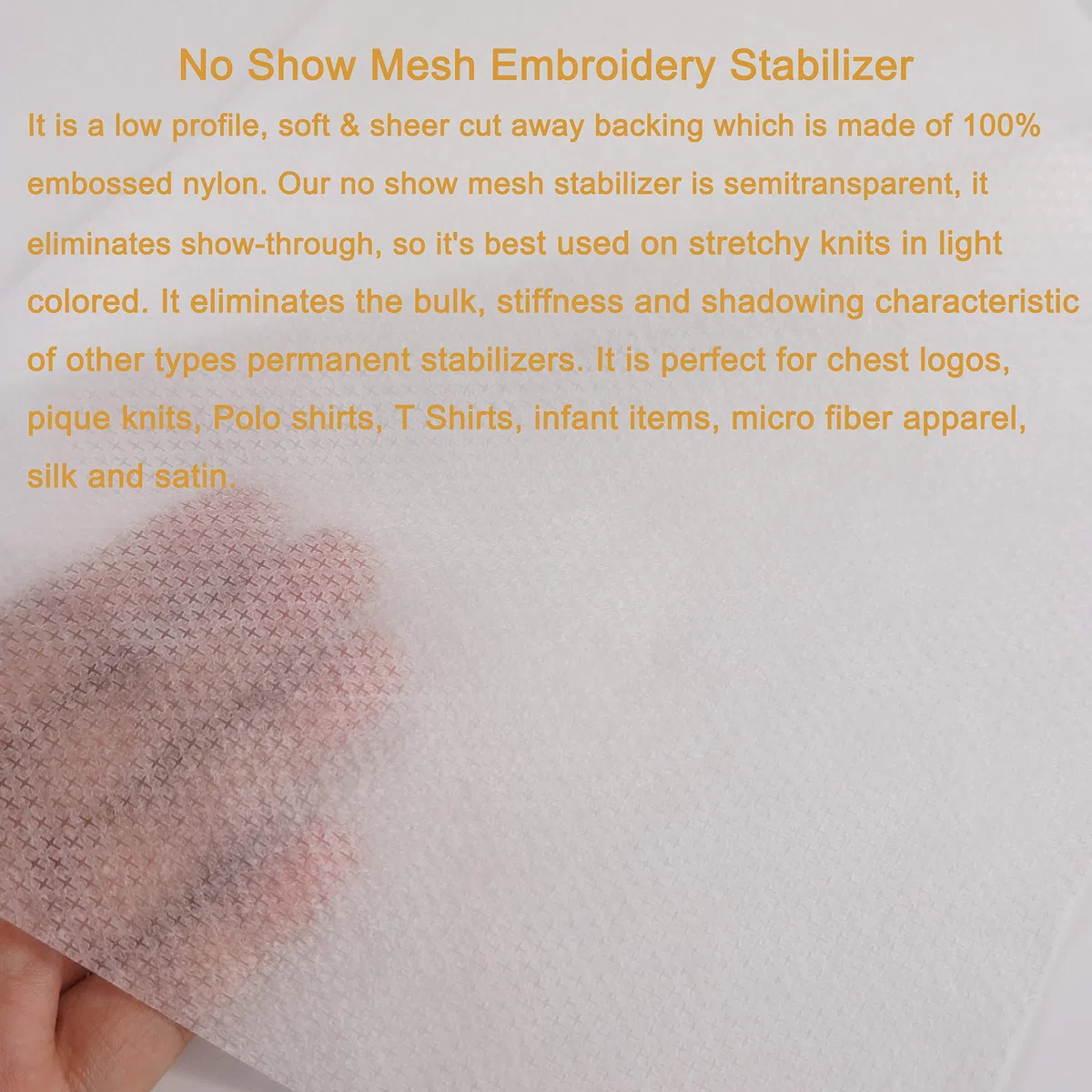 New brothread No Show Mesh (Malla Invisible) Estabilizador de bordado - 10"x10Yd (25cmx9M) Rollo - Peso Ligero 50gm (1.8oz) - Cortar en varios tamaños Para bordado a máquina y costura a mano