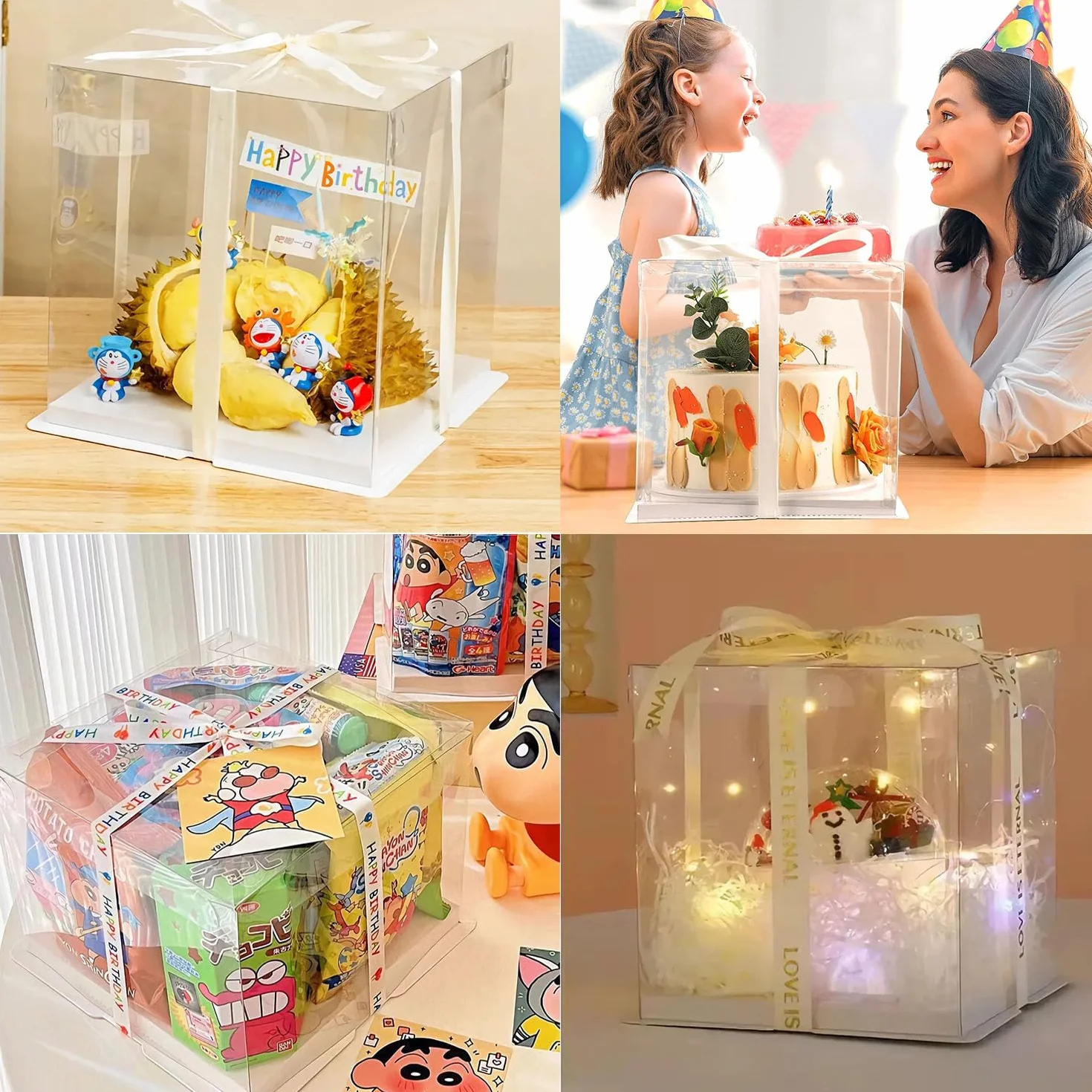 RHBHY 2pcs Cajas para Tartas Caja de Pastel Transparente Cajas para Pasteles 26 * 26cm Caja para Tartas de Plástico de Embalaje Pastel con Cinta para Tarta Exhibición de Postre Transportar (26 * 26)