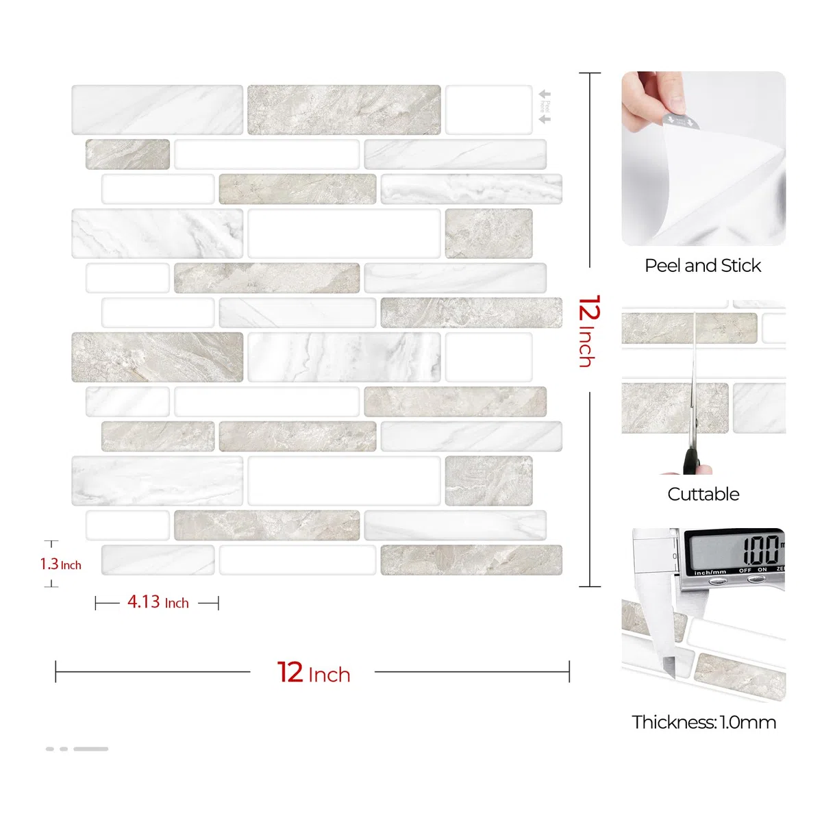 Livelynine Azulejos Adhesivos Cocina 3D Efecto Marmol Beige Blanco 30x30CM Baldosas Adhesivas Pared Baño Efecto Pietra Marron Claro Impermeable Losetas Autoadhesivas Pared Cocina Metro 3D, 4 Piezas