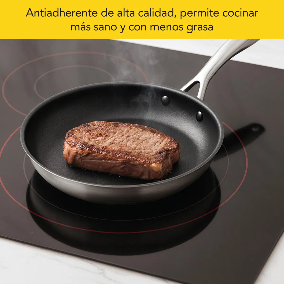Castey - Sartén Antiadherente Inox Essentials, Modelo EA-S18, Color Plata, Tamaño 18 cm, Acero inoxidable Revestimiento Antiadherente, Apta para Todas las Cocinas, Recubrimiento Durión