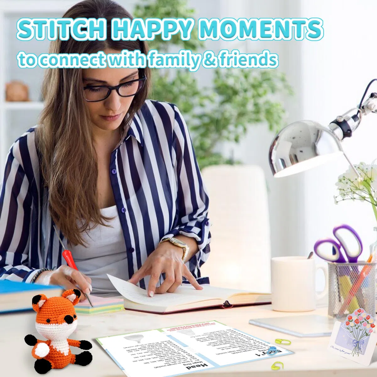 YAMAXIN Kit de ganchillo para principiantes, zorro, animal, fácil de aprender a iniciar, kit de tejer amigurumis y kits de manualidades de hilo para niños y adultos, bricolaje con tutoriales en video
