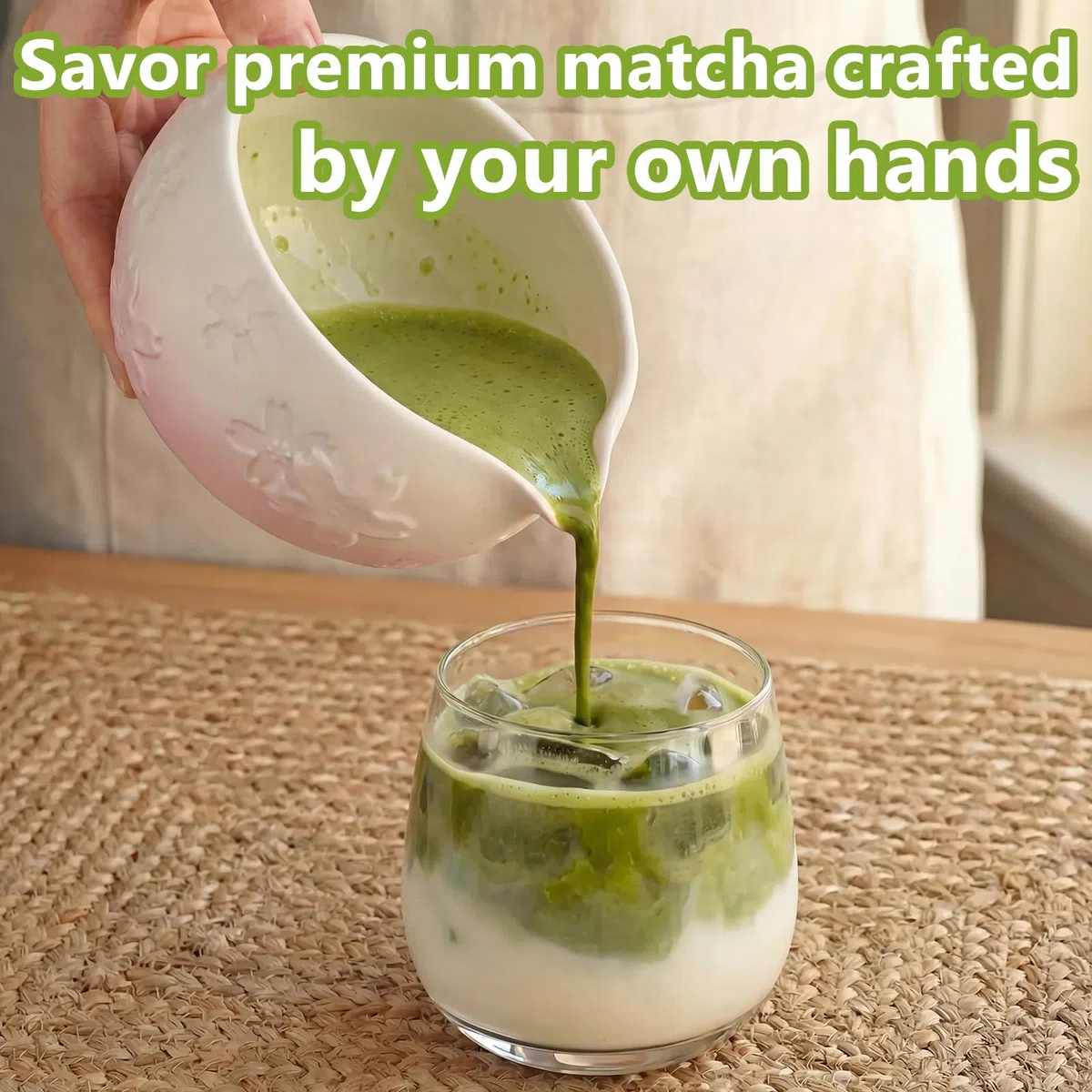 8 piezas Matcha Kit, Kit Té Matcha Con Cuenco Pico Matcha, Batidor Matcha,Cuchara, Tamiz, Soporte para Batidor, Kit Matcha Completo Regalo para Amantes el Matcha, Blanco Rosa