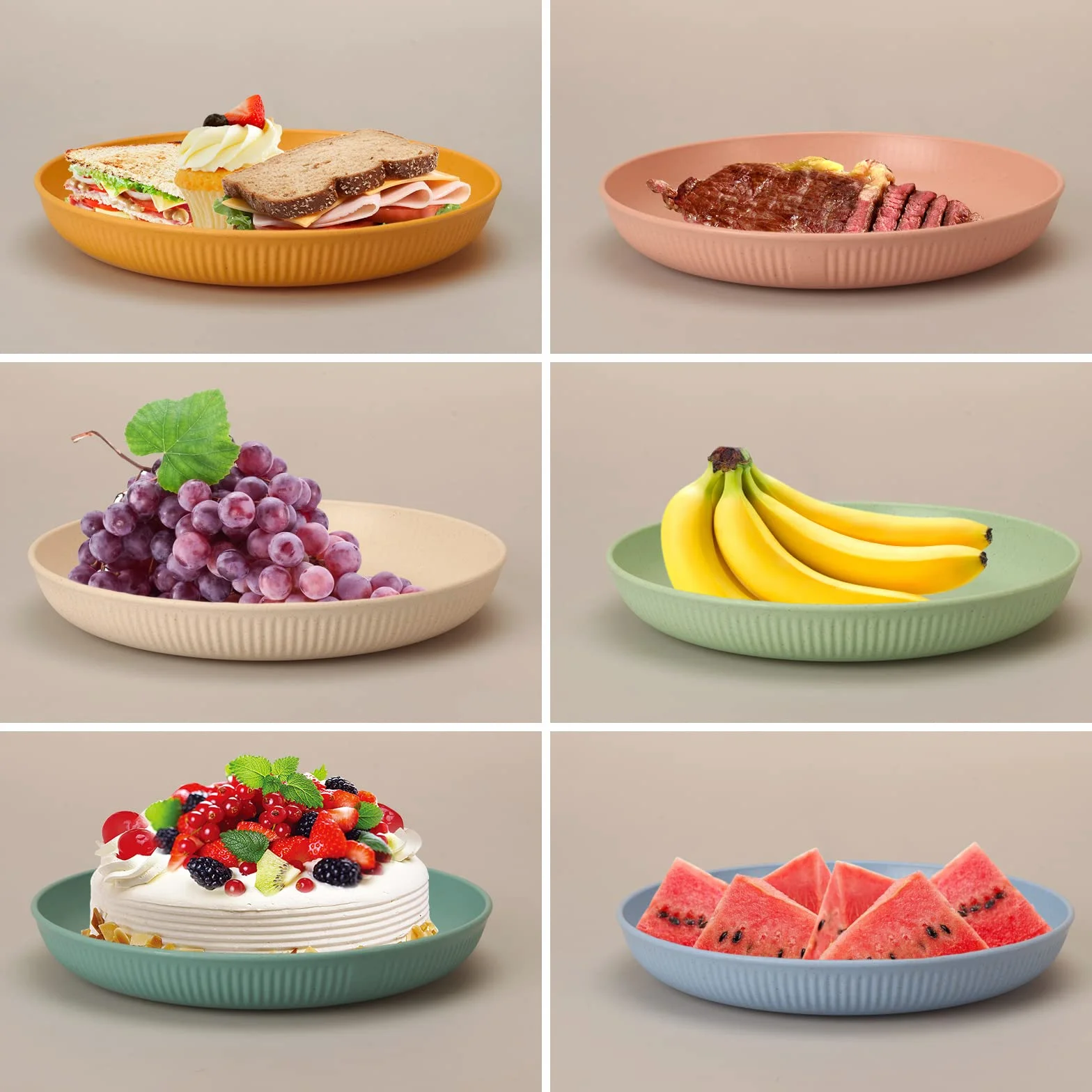 CSYY Juego de 6 platos irrompibles, platos profundos de plástico para camping, platos de picnic de 9 pulgadas para ensalada, pasta, fiesta, hogar, oficina, microondas y lavavajillas