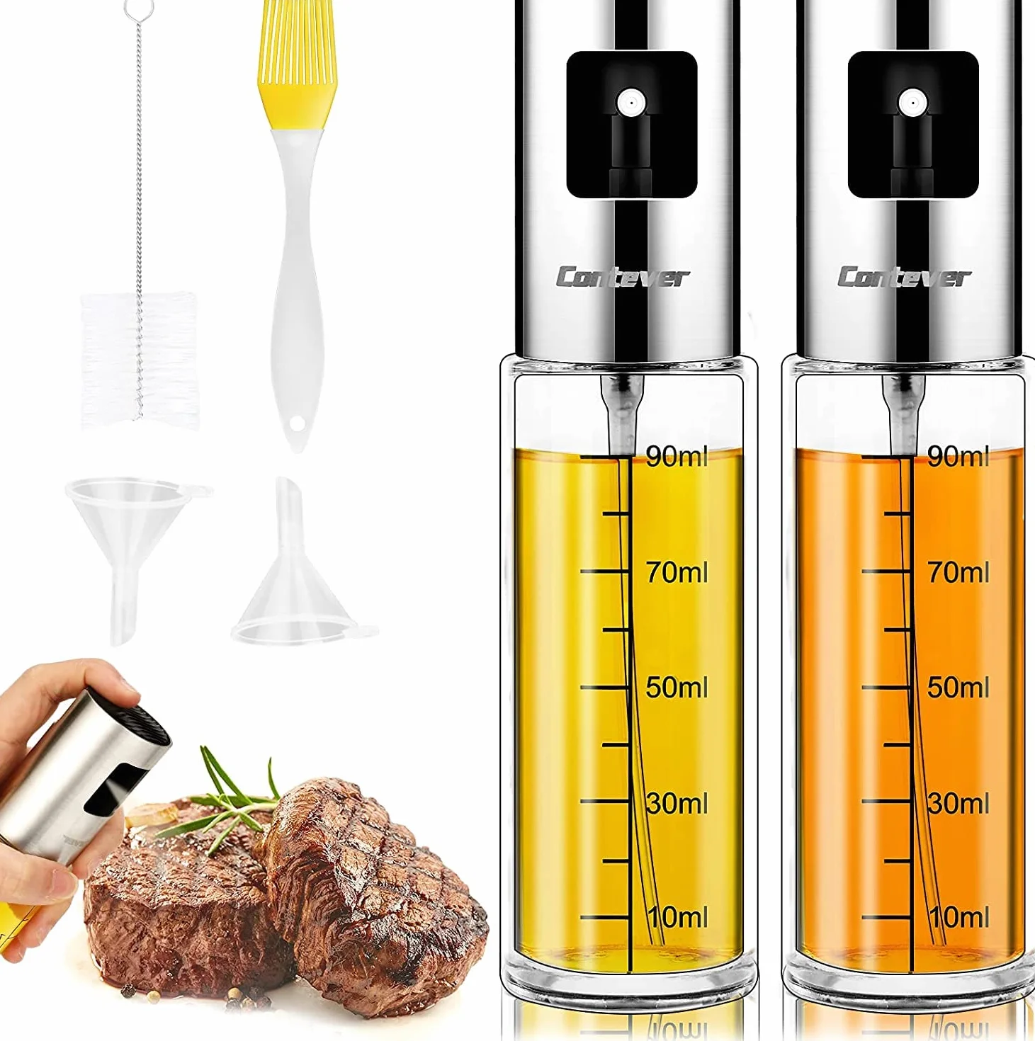 Pulverizador Aceite, 2PCS Actualizado Rociador de Vinagre, 100ml Spray Aceite Cocina Dispensador de Aceite de Oliva para Cocinar,Ensalada,Hornear,Pan,BBQ (2 Pack)