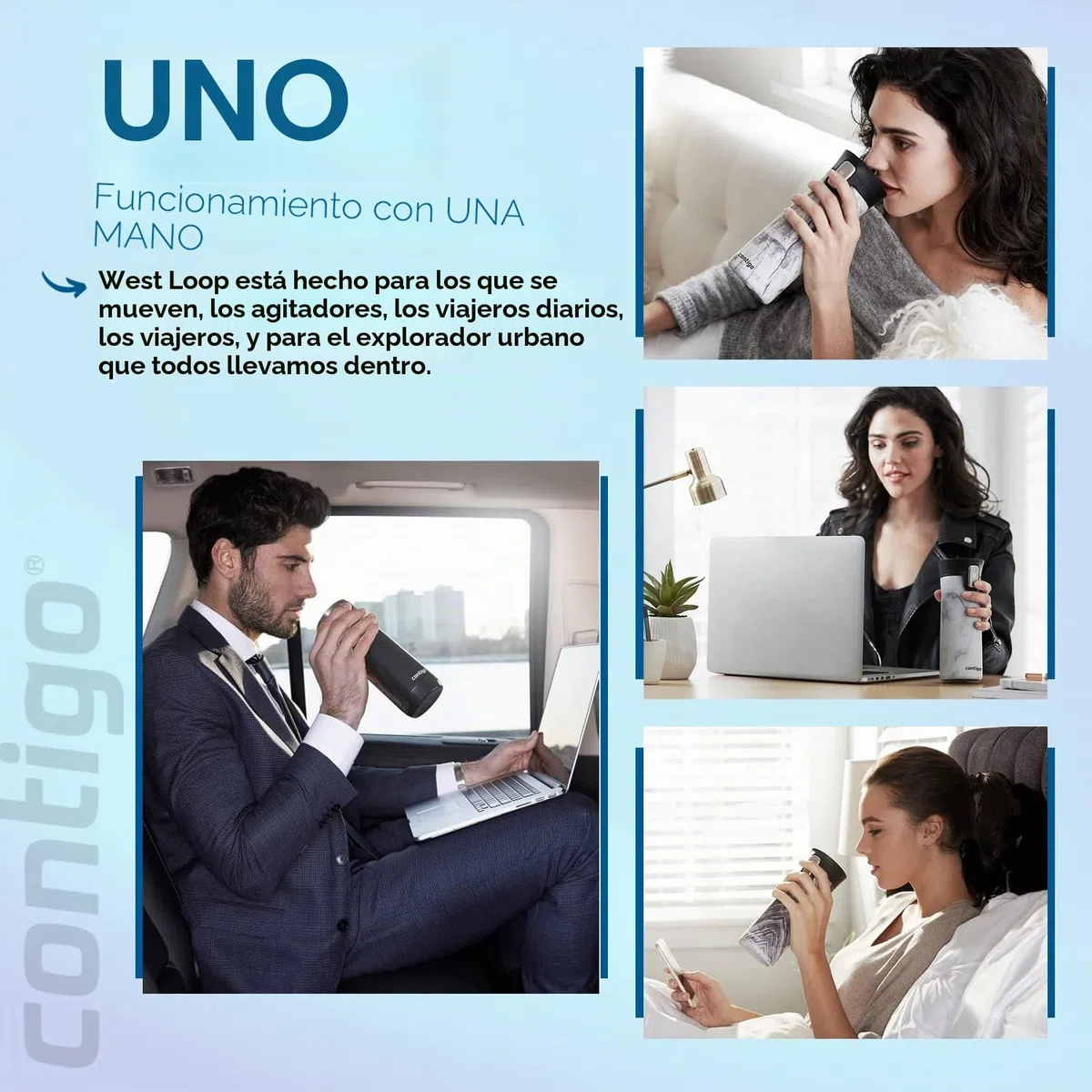 Contigo West Loop Autoseal vaso térmico, vaso aislante de acero inoxidable, termo para café, sin BPA, vaso de viaje antiderrame con tapa de fácil limpieza, mantiene el calor hasta por 5 h, 470 ml