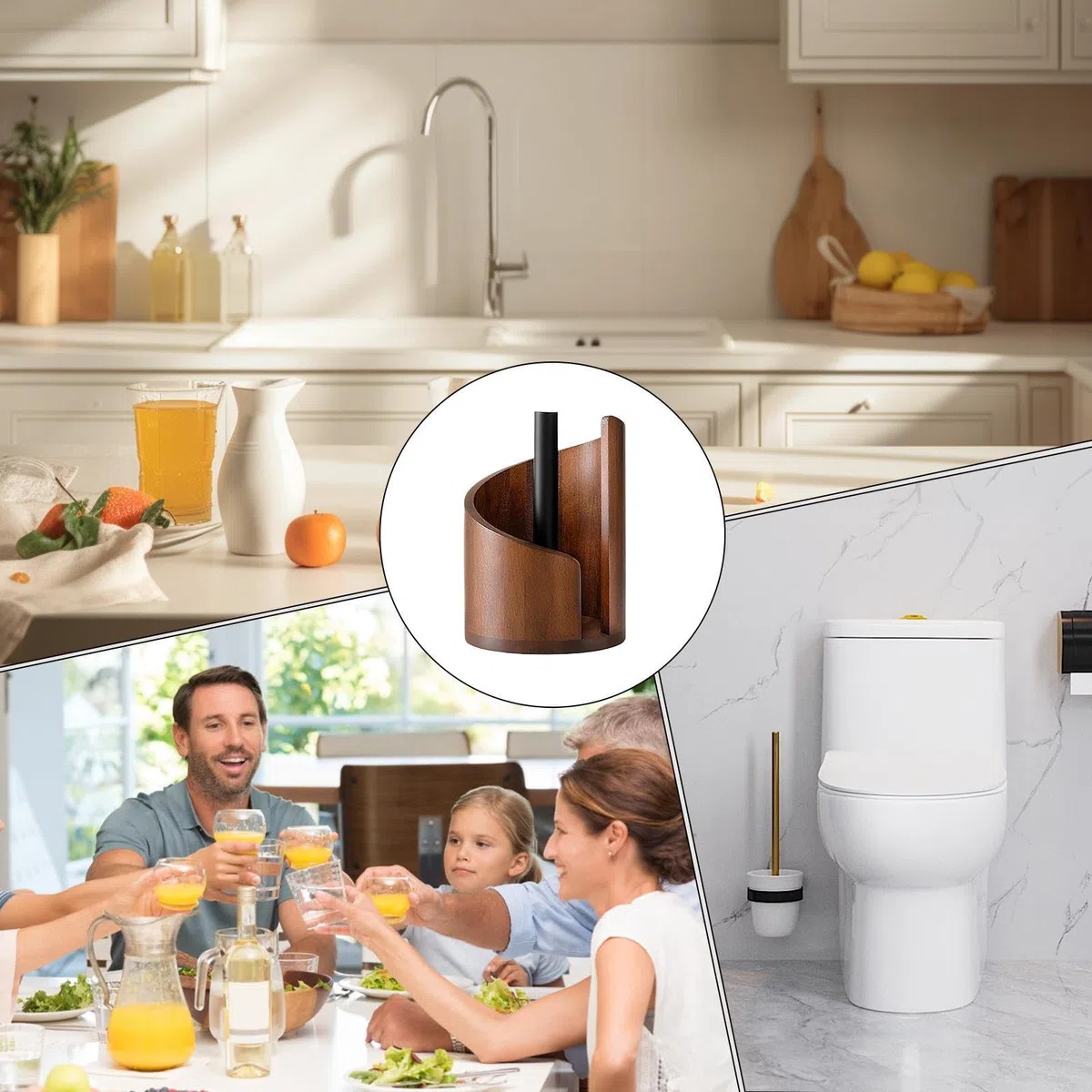 Porta Rollos De Papel De Madera para Encimera - Estante Dispensador - Portarrollos de Cocina Independiente con Base de Madera | para Cocina, Mesa de Comedor, Gabinete, Estante de Estilo