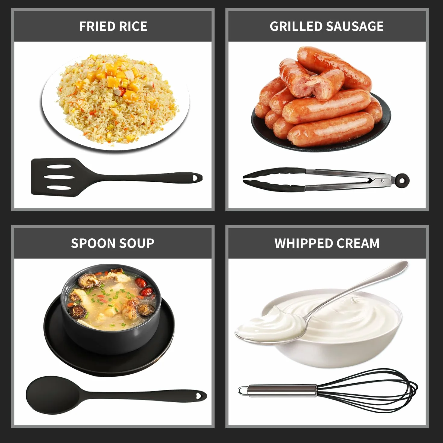 18 Piezas Utensilios de Cocina de Silicona Resistente al Calor Con Cubo para Guardar (Negro)