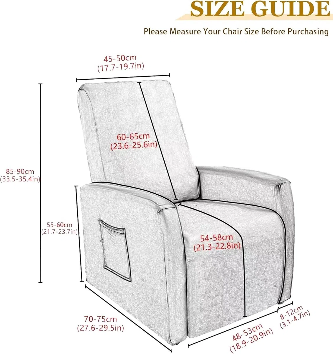 Funda De Sillón Relax Elástica para Reclinable, Impermeable 4 Piezas con 2 Bolsillos Laterales, Antideslizante Extraíbles Lavables Fundas Protector(A-6,1 Set)