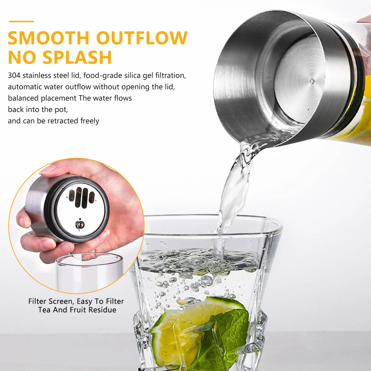 Jarra de vidrio de 1 litro con tapa de acero inoxidable, resistente a los borosilicatos para agua, leche, jugo y limonada