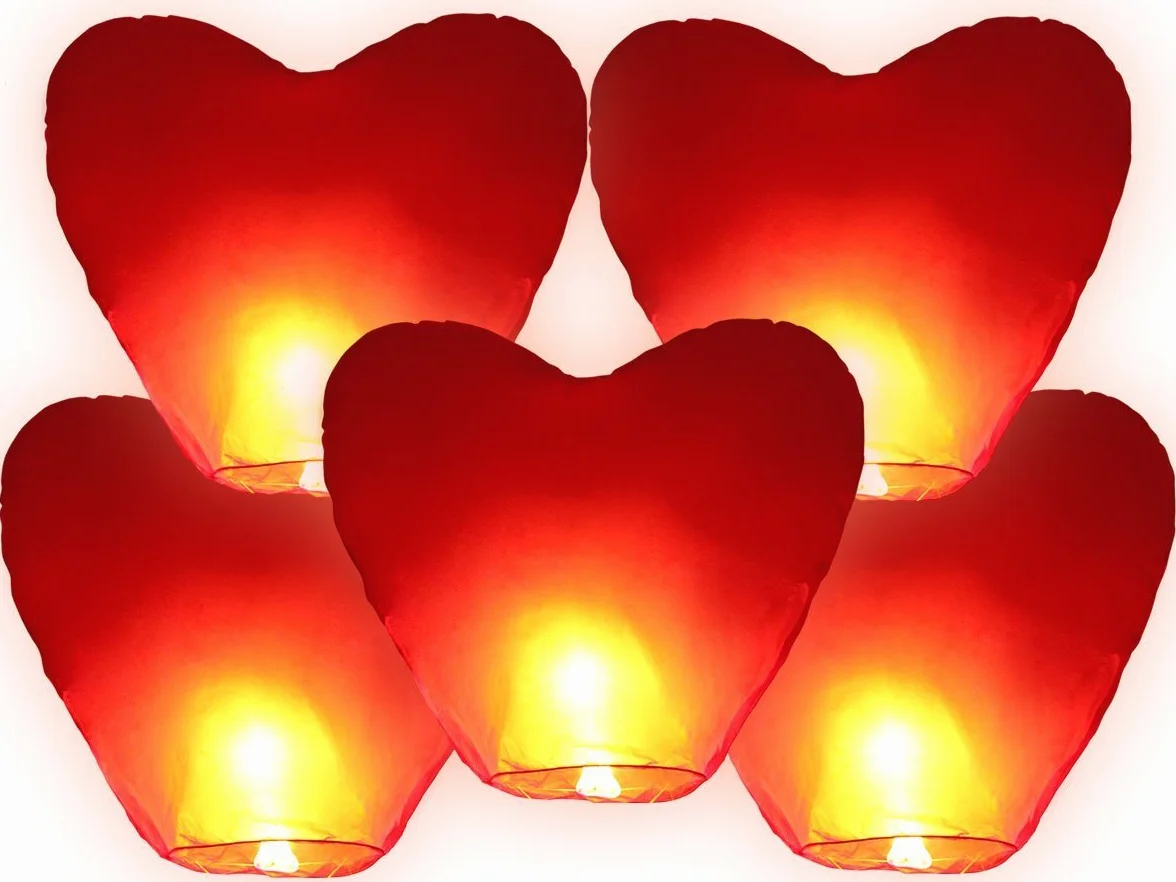 JRing Farolillos Voladores, Farolillos de Corazón Rojos (Pack 5)
