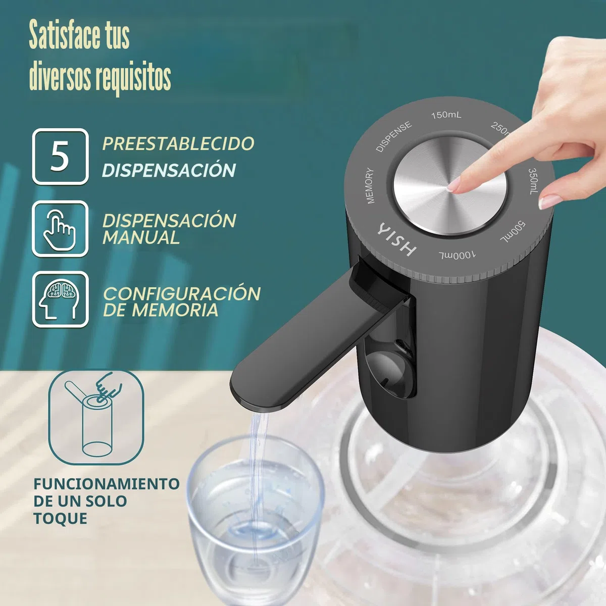 YISH Dispensador Electrico De Agua Fria de Garrafa: Bomba de Agua Potable, Dispensador USB Automático Plegable.