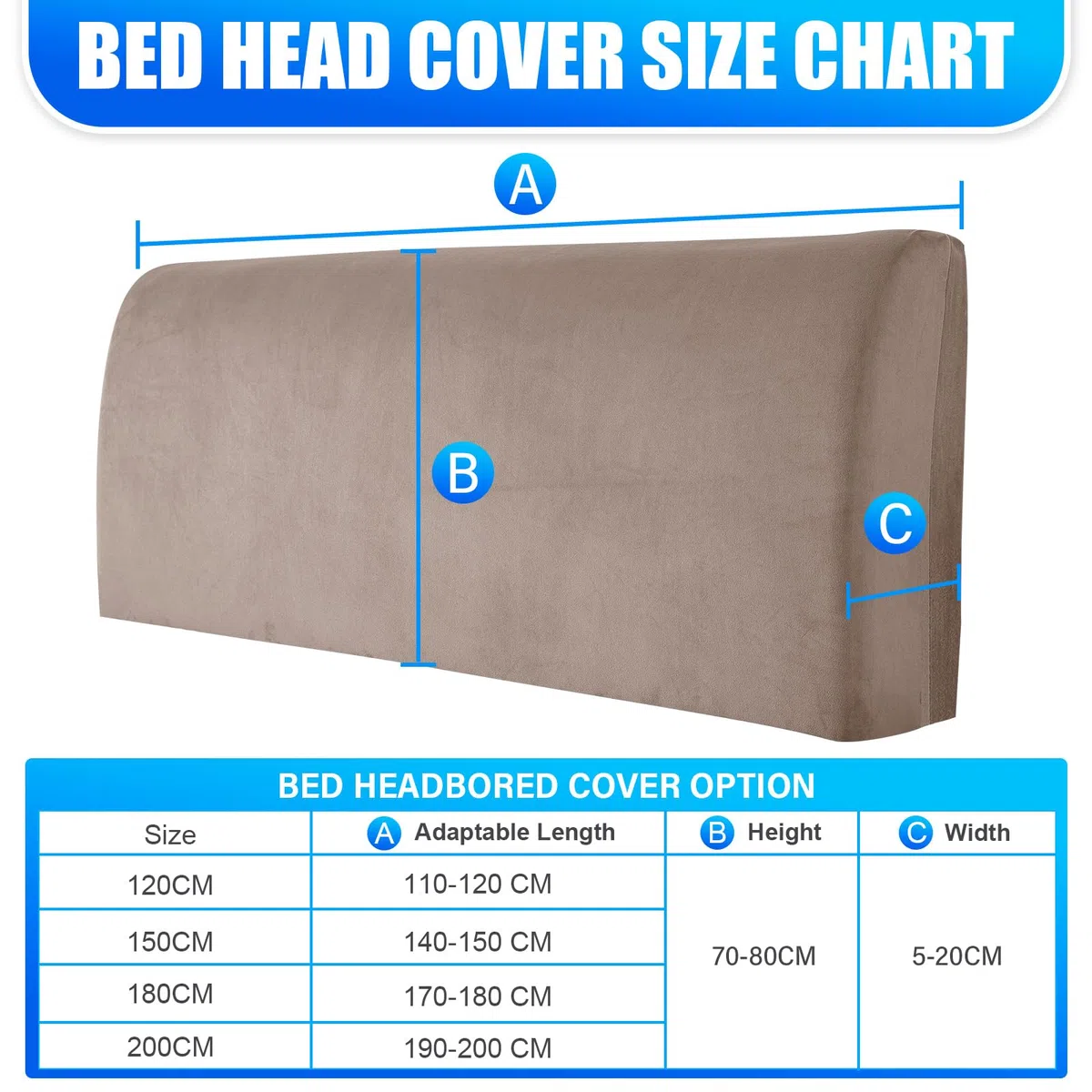 Terciopelo Funda Cabecero Cama, Protector De Cabecero De Cama A Prueba De Polvo, Desenfundable, Universales, Elástico, Tejido Suave, Decoración del Dormitorio(120cm, Caqui)