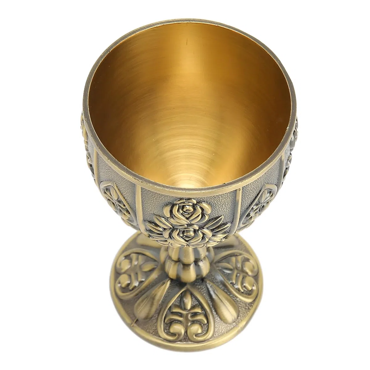 Copa de Vino Vintage, Taza de Vino en Relieve con Patrón de Flores, Mini Copa de Cáliz Retro para Bares Domésticos, Fiestas, Bodas, 6,3x10,3cm(Bronce)