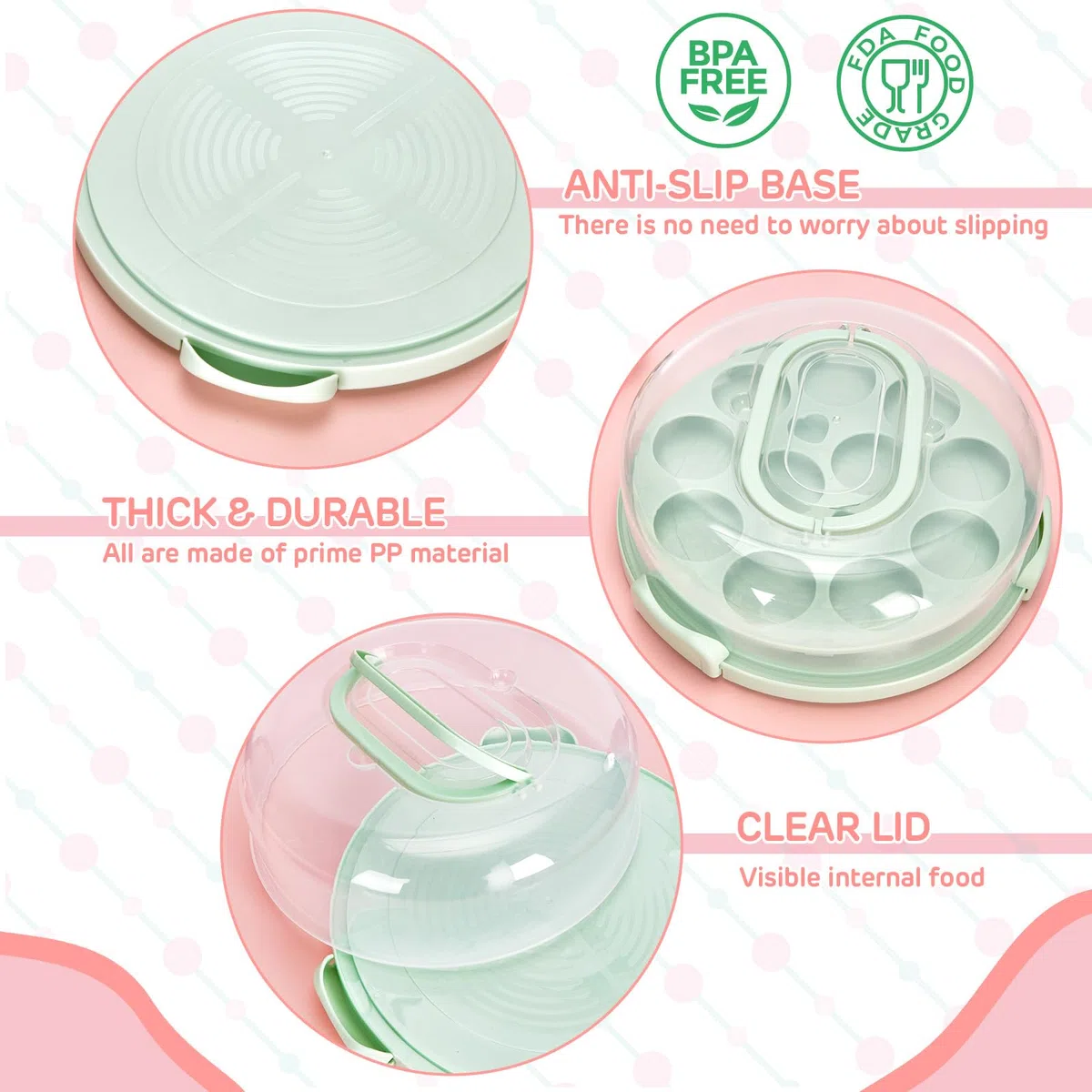 Ohuhu Porta Tartas, Cajas para Tartas con Tapa para 10 pulgadas Tarta de Queso, 4 en 1 Multiusos Porta Tartas Redondo con Base de Dos Lados para Transportar Huevo Frutas, Gran Regalo para Mujeres