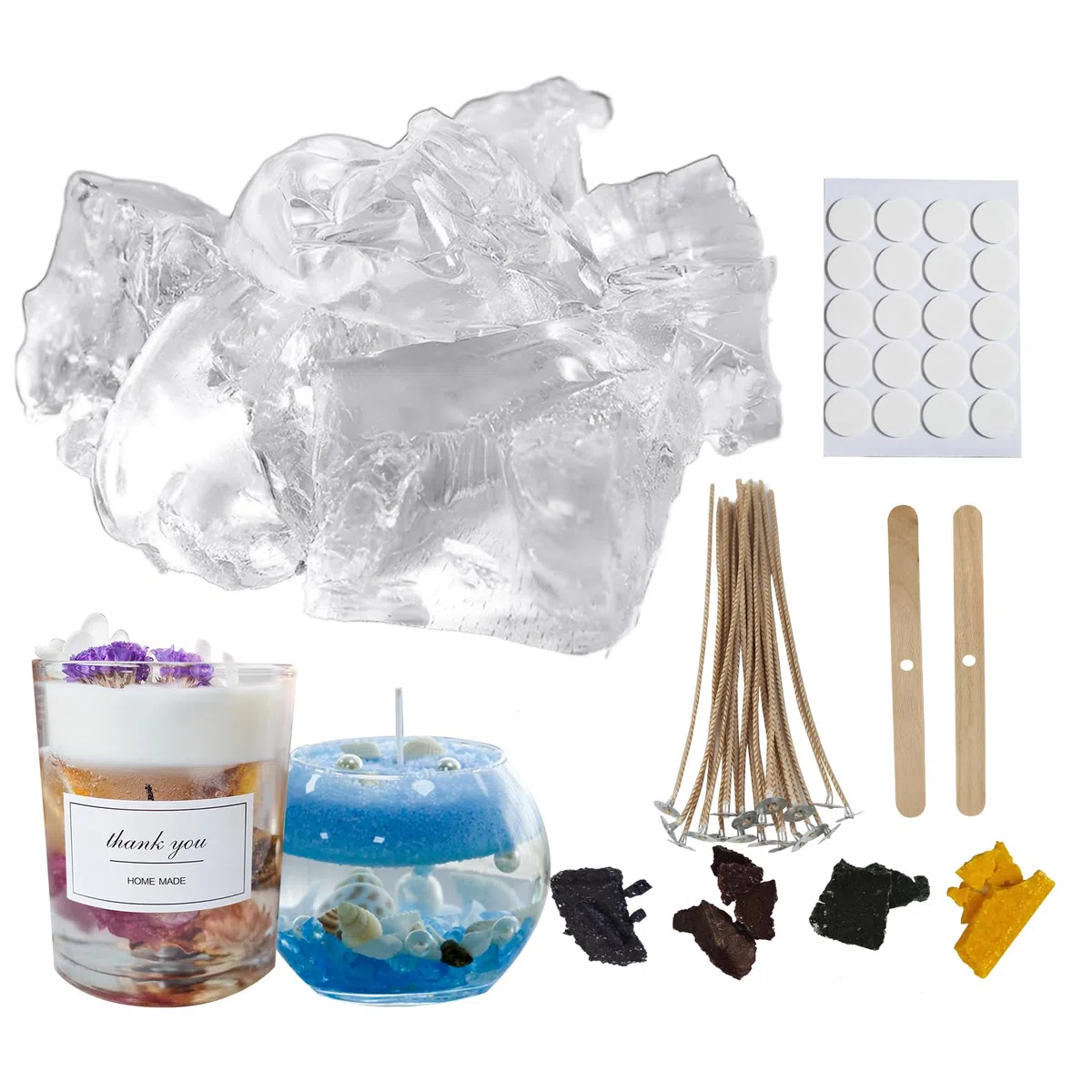 CoolCrafts 900g Cera de GleTransparente con Mecha Kit Gel de Vela para Hacer Velas de Decoración