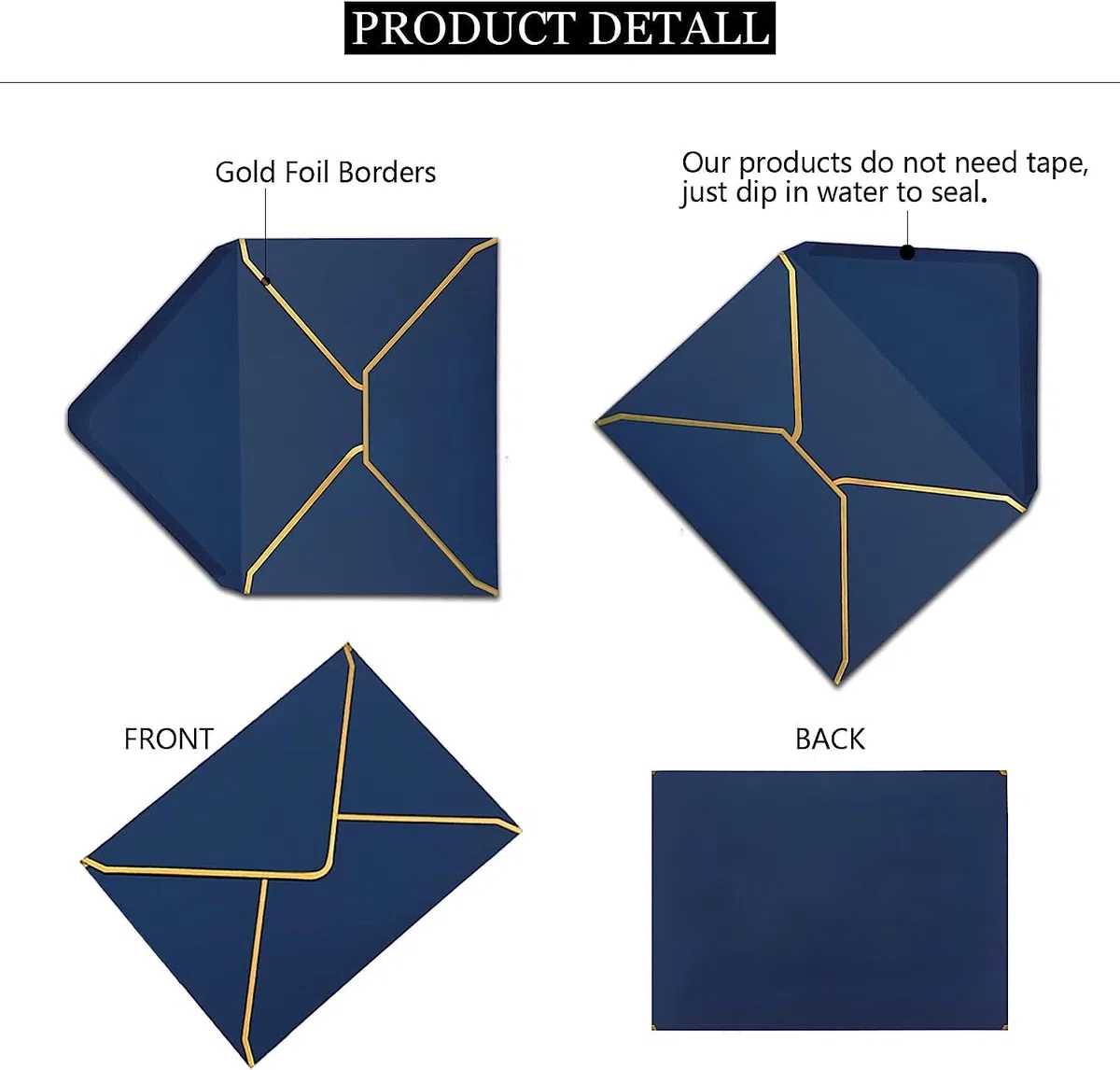 Sobres de invitación 50 unidades, 18,5 x 13,5 cm, con solapa en V, borde dorado para bodas, invitaciones, fiestas, tarjetas de felicitación