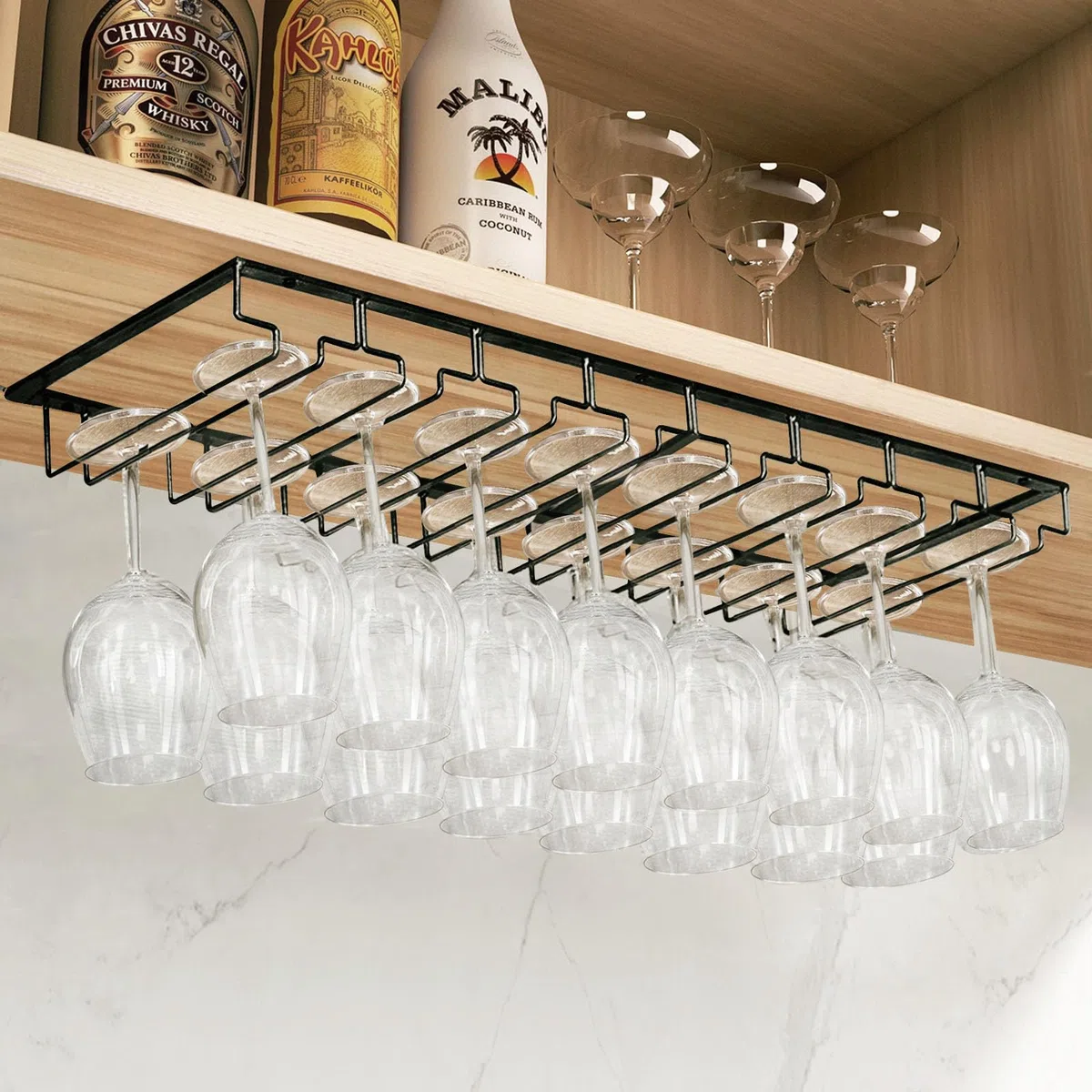 MXTIMWAN 4 Filas Soportes para Copas de Vino de Metal, 2 Piezas Colgador de Copas Invertido, Estante de Almacenamiento de Metal, para Bar Restaurante Cocina