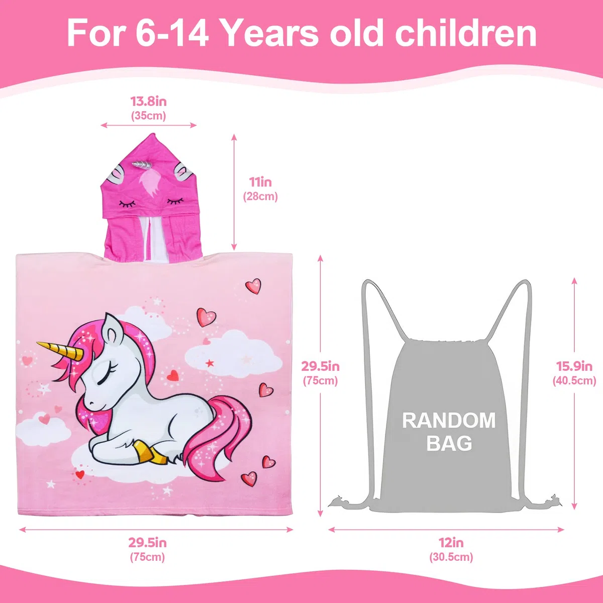 Toalla de Baño con Capucha de Niños, Toalla de Playa de Microfibra Poncho Toalla Ultra Suave y Extra Grande para niñas y niños de 6 a 14 Años