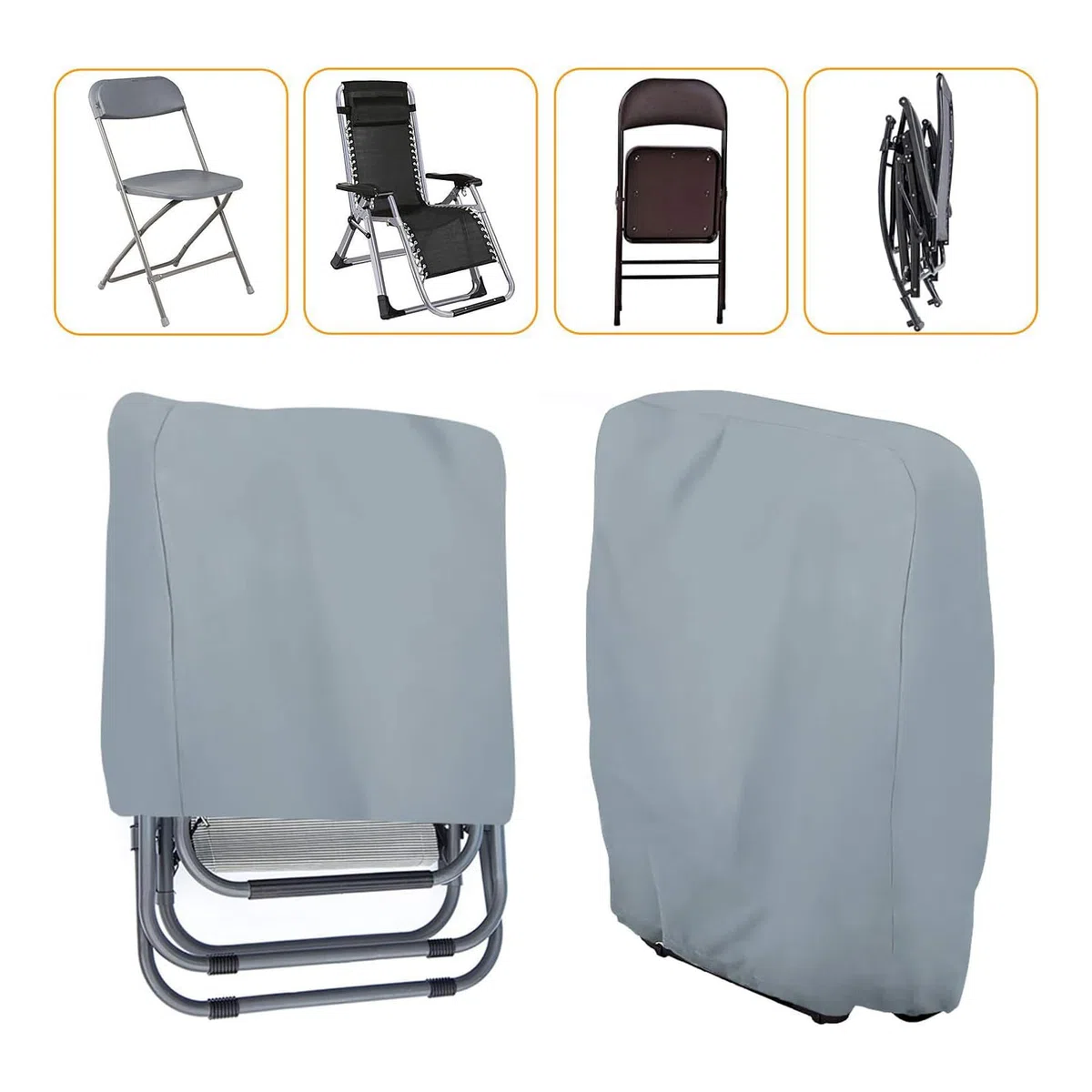 Cubiertas de Sillas Plegables para Exteriores, Juego de 2 Fundas para Sillas Relax de Exterior, Con Bolsa De Almacenamiento Protector Resistente Al Clima Para Jardín Camping Playa Piscina Césped