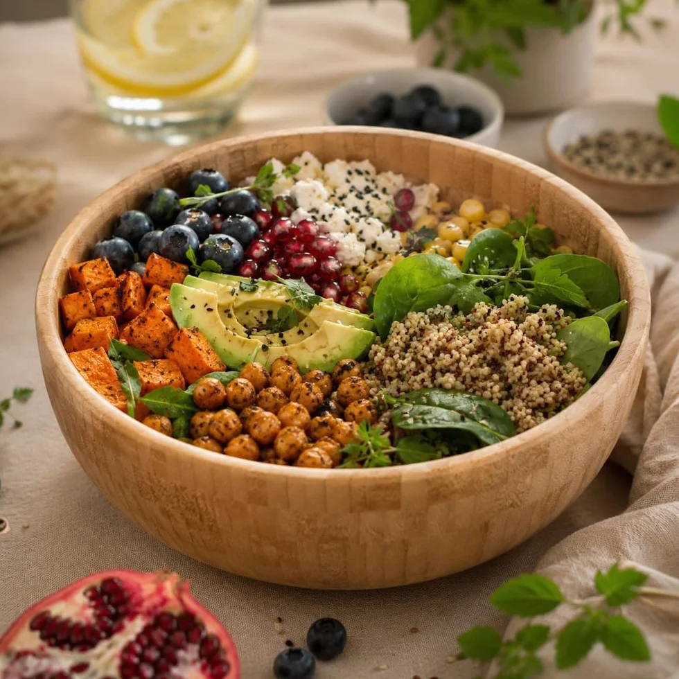 Pandoo Cuencos de Bambú - Juego de Cuencos Decorativos, Frutero, Ensaladera, Vajilla (20 cm de Diámetro)