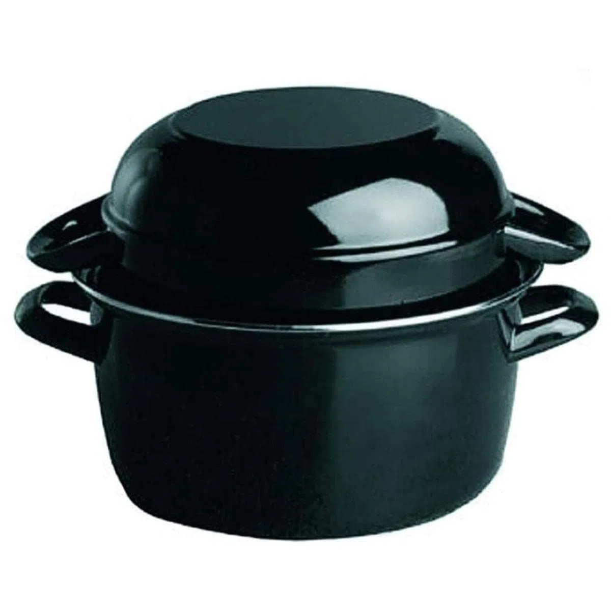 APS Cazuela para servir de 1 kg, olla de mariscos, olla para servidor, olla de concha de acero esmaltado negro, 2,6 litros, 20 x 25 cm, altura 17 cm