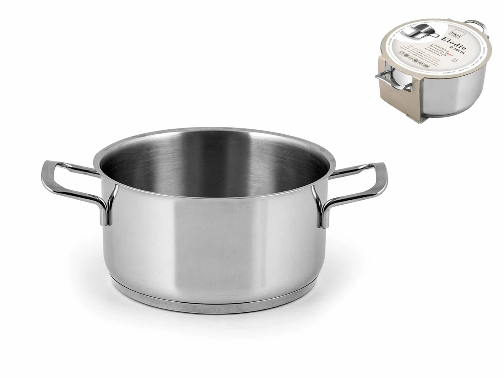 H&H Elodie Cacerola con Fondo de Inducción, 2 Asas, Acero INOX, 16 cm