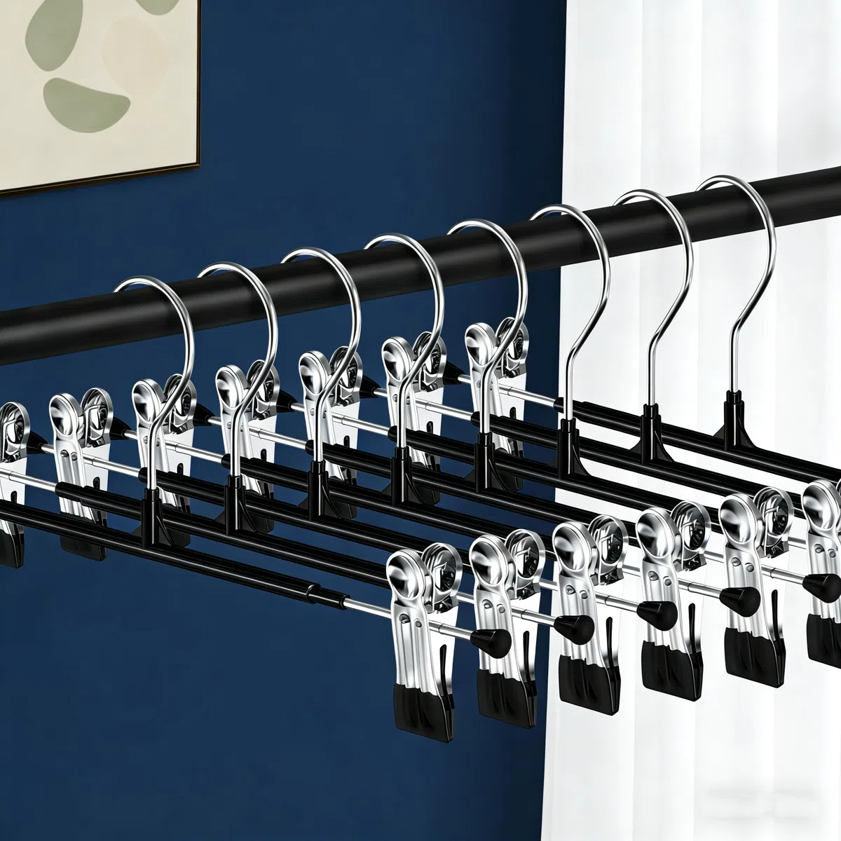 10 perchas de metal para pantalones, perchas con clips antideslizantes, 30 cm, resistentes a la corrosión, perchas para pantalones, pantalones cortos, faldas, calcetines, ropa interior