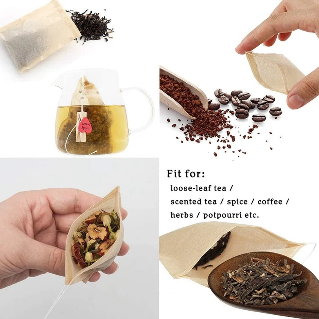 Lote de 600 bolsas de filtro de té desechables, bolsa de té de material natural con cordón de sujeción vacío para té a granel (5 x 7 cm)