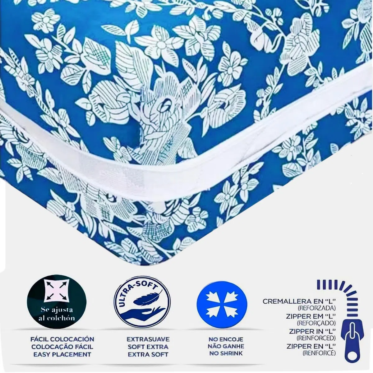 Funda de colchón con Cierre de Cremallera .Cubre Colchón de Cama 150 X 190 cm + 25 cm,Fácil de Colocar,Resistente al Agua, Suave y Agradable 100% Poliéster. Floreado