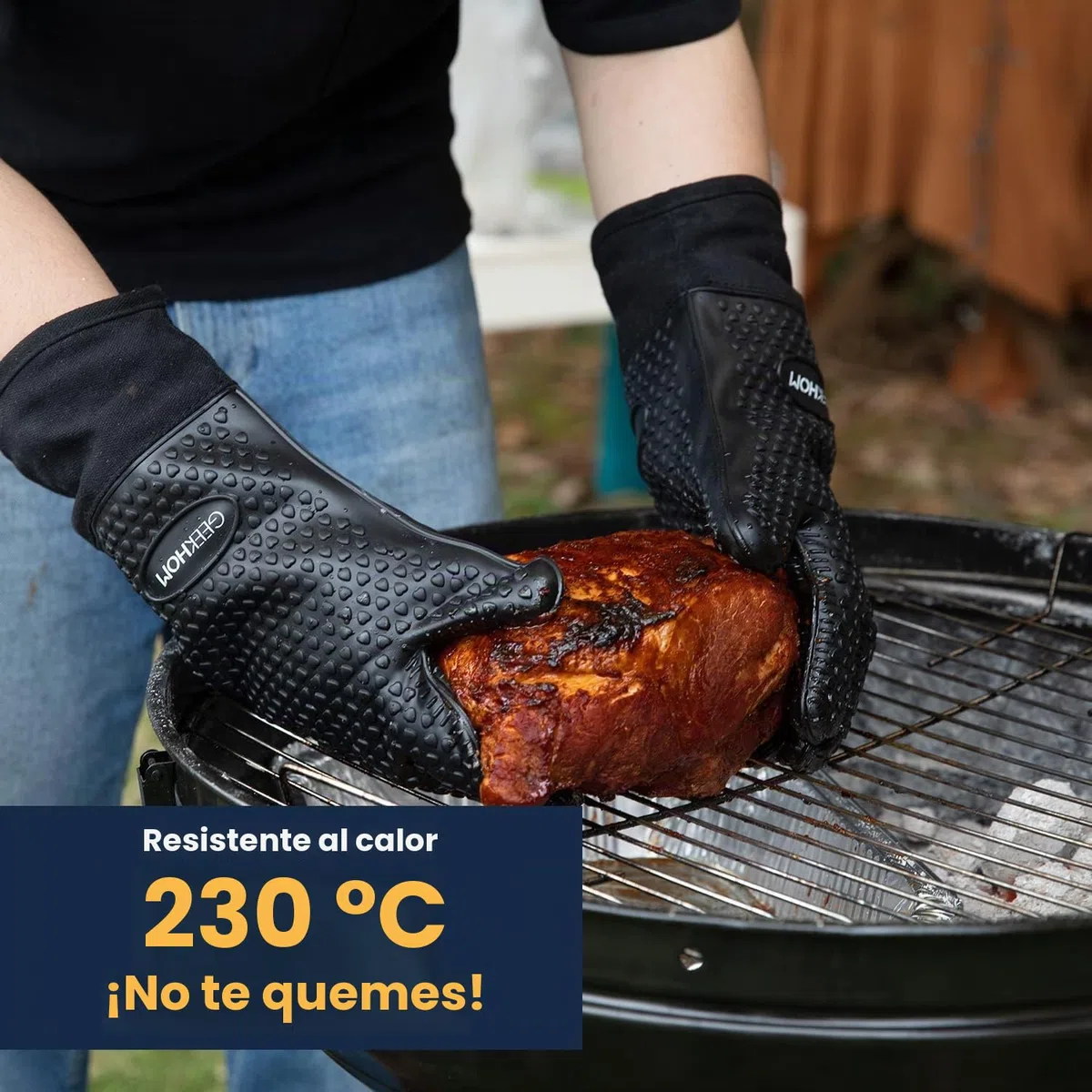 Guantes de Horno y Barbacoa Resistentes al Calor: GEEKHOM Silicona Impermeable - 36 cm Antideslizantes para Parrillas/Horno Profesional/Microondas, Protección Anti-Escaldaduras