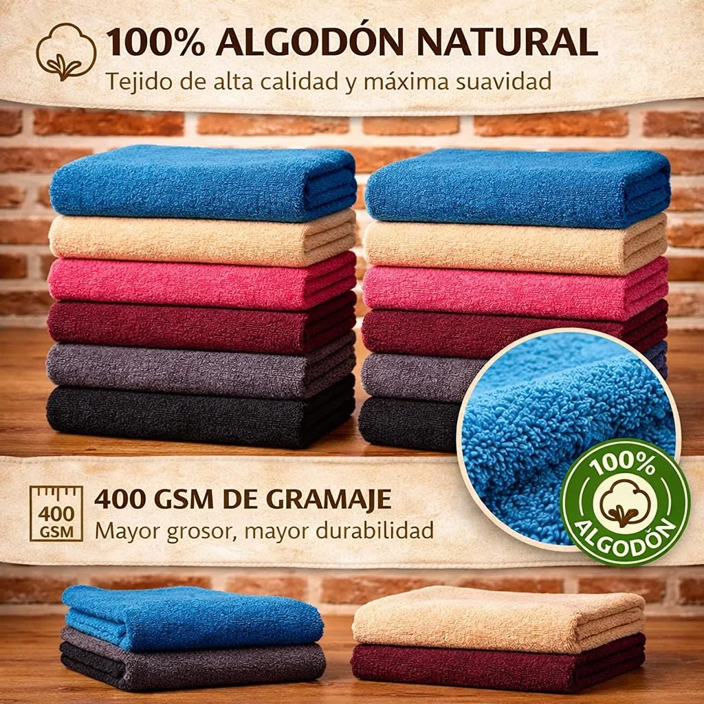 DECASATEXTIL Paños de Cocina 100% Algodón – Pack de 6 - Trapos Absorbentes 400GSM – Colores Lisos – Suaves, Reutilizables y Lavables a Máquina