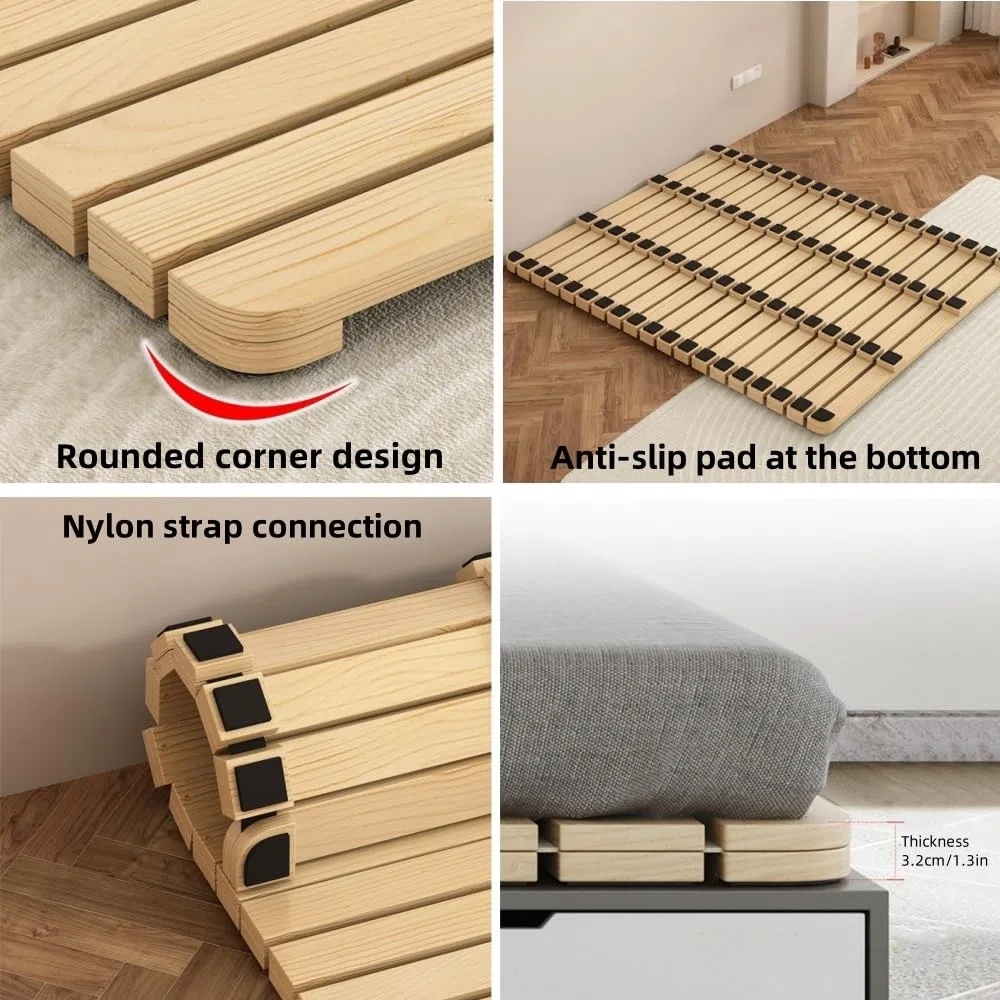 Futón portátil Enrollable de Madera Maciza, con Listones Plegables para Dormitorio y Sala de Estar, 190 x 90 cm, diseño Compacto, fácil de Guardar y Transportar.