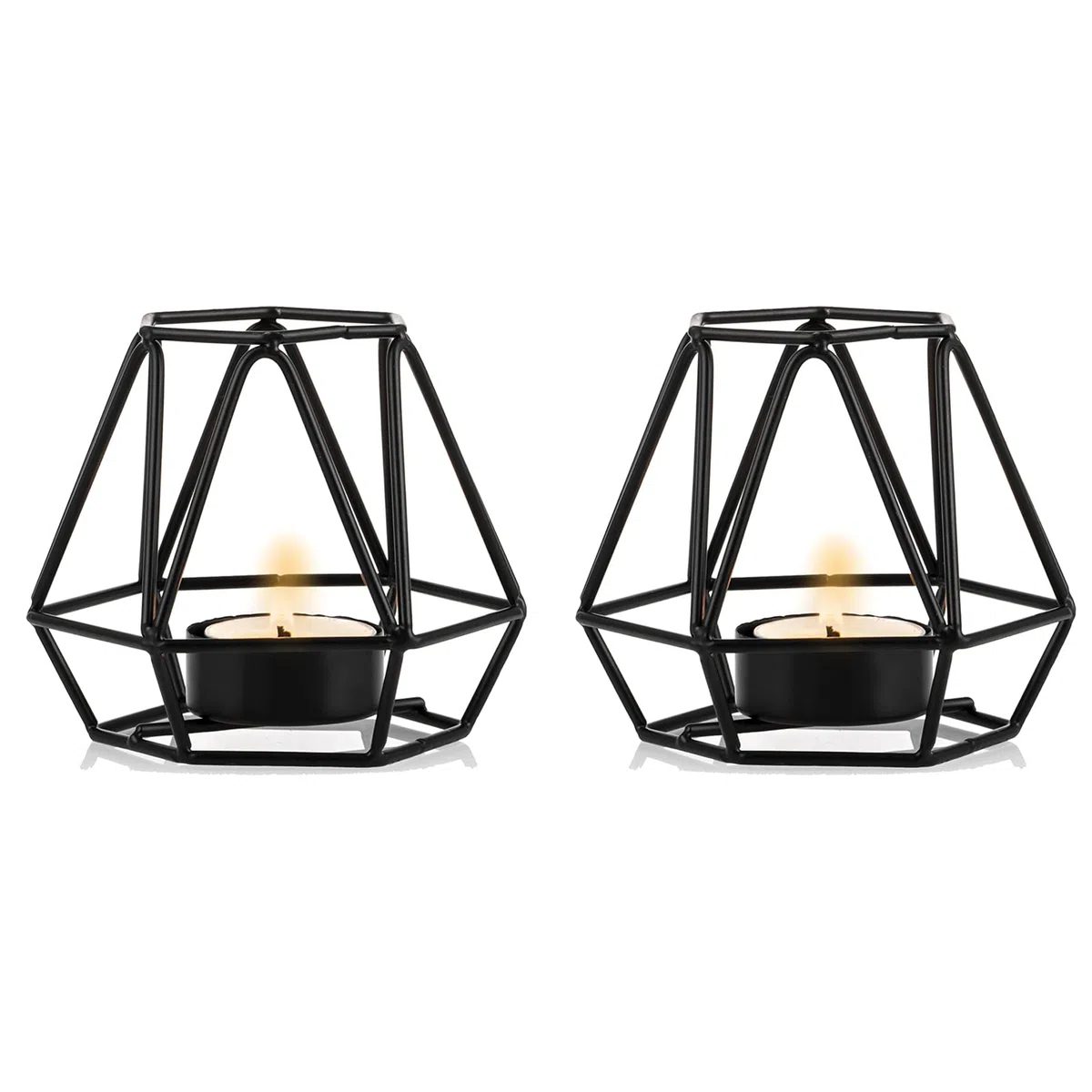 Nuptio 2 Piezas Candelabros Luz Té, Candelabro Té Negro, Candelabros Votivos Candelita Geométrica Hexagonal Metal para Bodas Hogar Sala Estar Mesas Café Decoración, Adornos para Fiesta Navidad