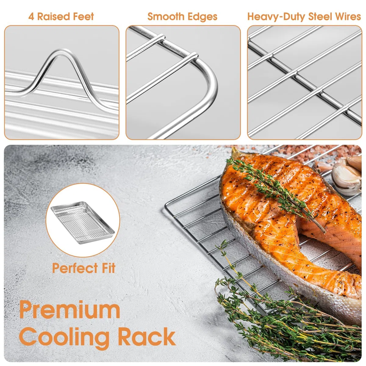 VINATO Bandeja Horno con Rejilla Acero Inoxidable - Set Bandeja Horno Universal 40x31 cm & Rejilla Enfriamiento, Bandejas Horno Inox, Fuente Para Horno, Lavavajillas