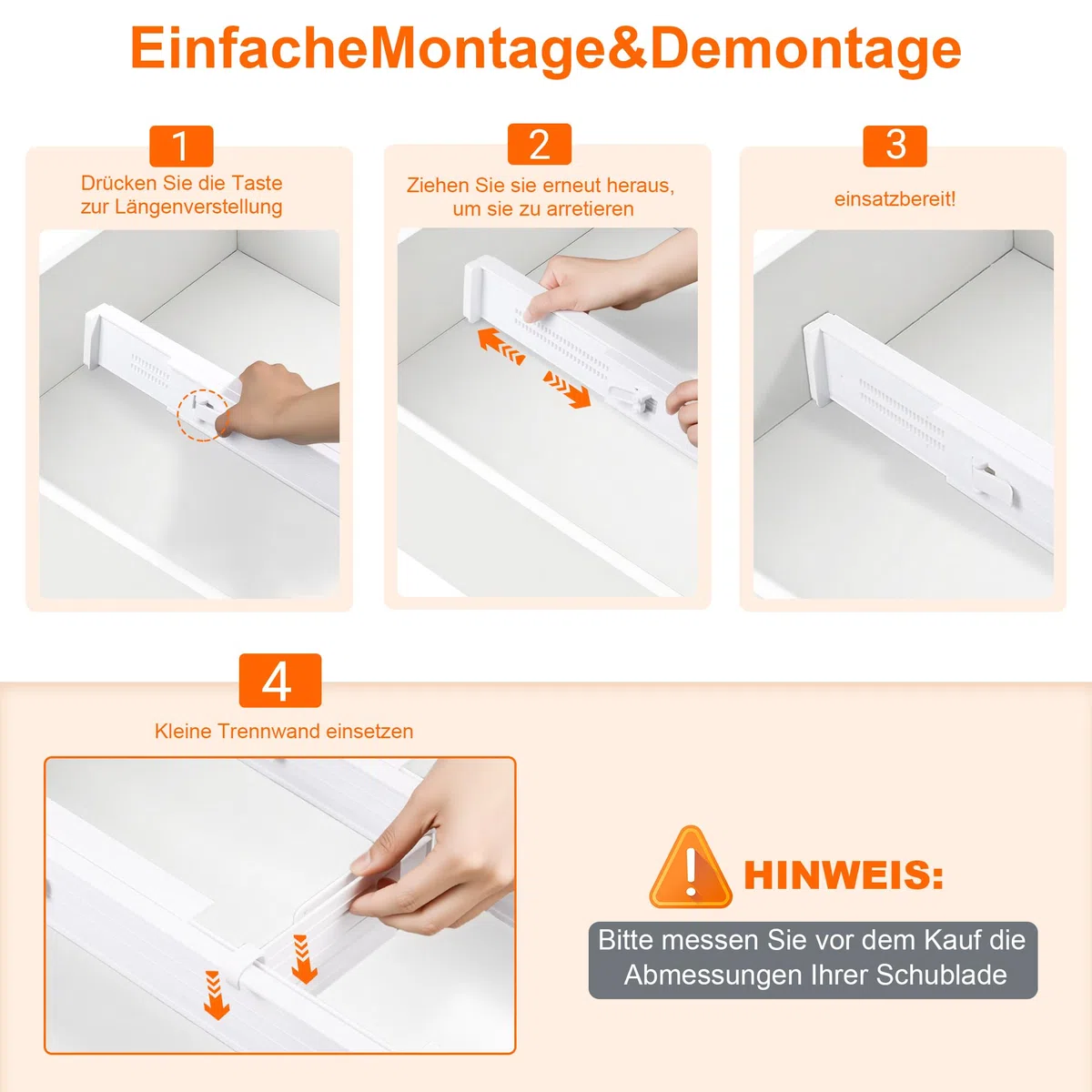 4 Piezas Separador Cajones Ajustable 32.3-59 cm, Divisores Ajustables para Armarios de Ropa, Ajustables Separadores Cajones Plástico para Altura 7 cm para Vestidores, Cocina, Baño, Tocadores