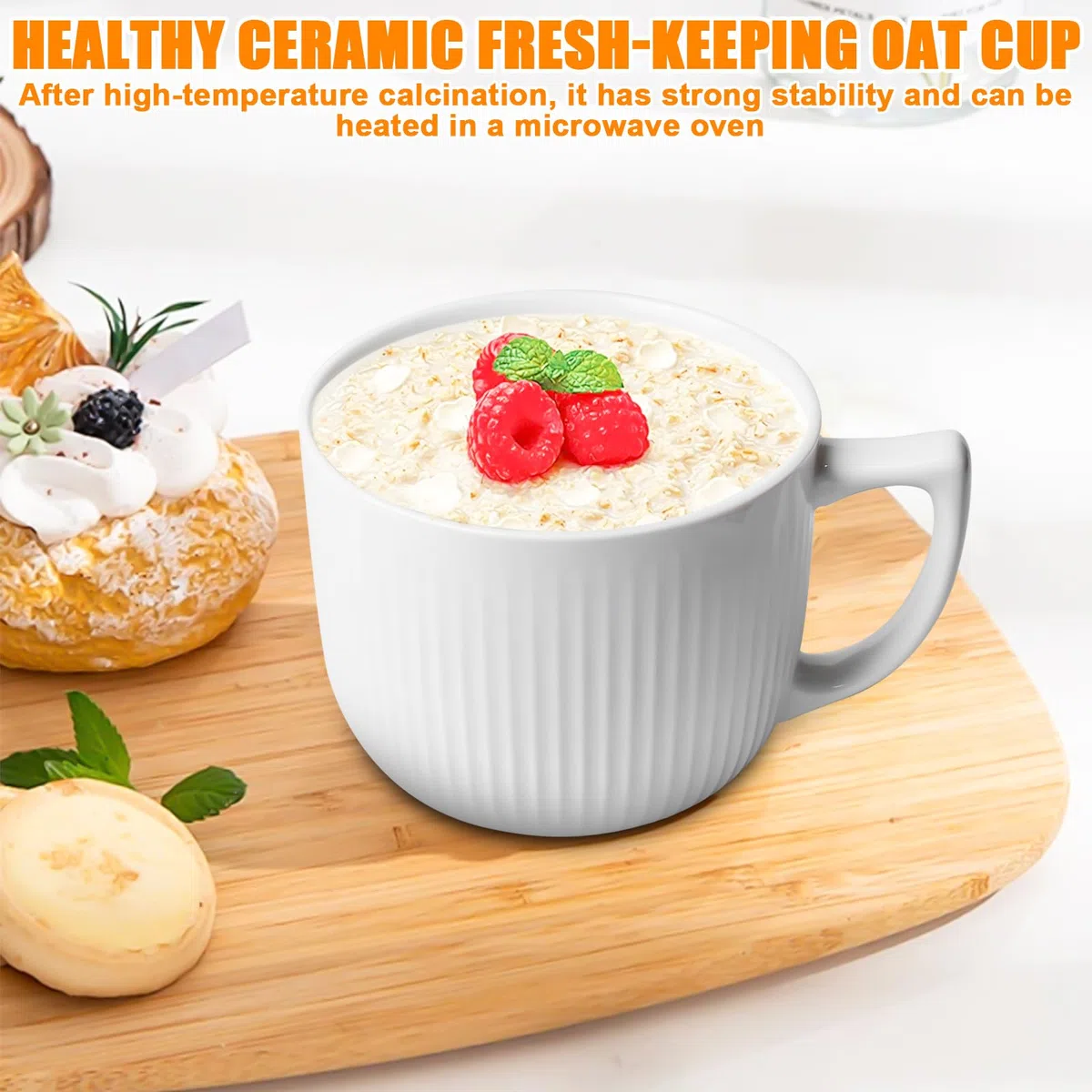 Cuenco de cerámica con asa, 900 ml, tazas de sopa para microondas con tapa, cuenco de ramen, taza de café grande para almuerzo, pasta, fruta, cereales