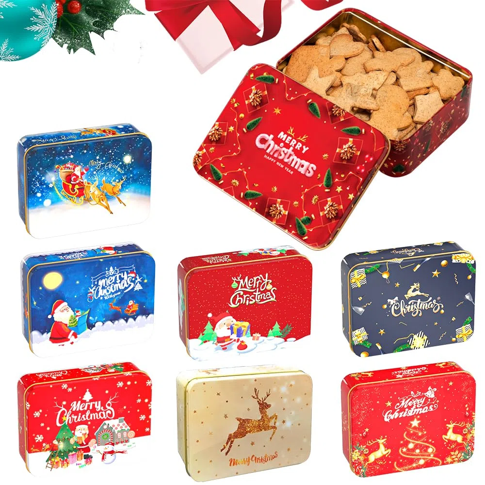 Cajas de Lata Navidad,8 Cajas Metalicas Navidad con Tapas,Latas,para Galletas,Chocolate, Dulces, Golosinas