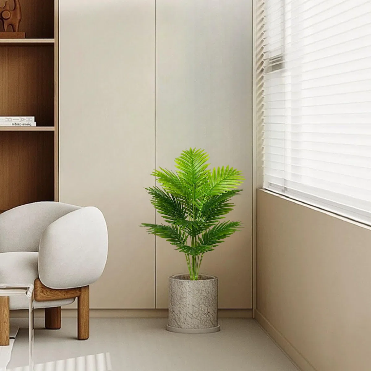 Planta Artificial con Maceta Areca Palmera Grande Arbol Artificial Plastico Interior y Exterior Hogar Oficina Salon Dormitorio Balcón Moderno Decorativas (80cm Verde Palma)