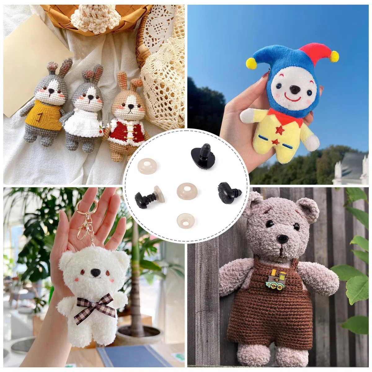 Beadthoven - Juego de 100 narices de seguridad de plástico negro con arandelas, narices de muñeca para amigurumi, marionetas, osos de peluche, fabricación de animales de peluche (4 tamaños)