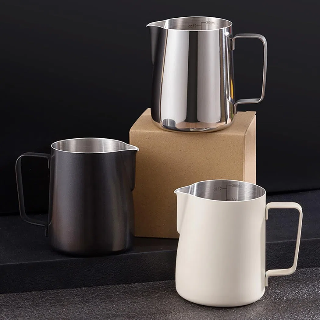 Hoshen Jarra de Acero Inoxidable para Cocinar Al Vapor y Espuma de Leche - Arte Con Leche, Café Expreso, Capuchino - 350 ml, Color Blanco