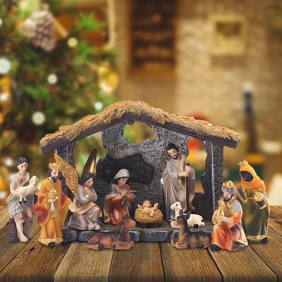 Genérico 12 Piezas Pesebre De Navidad Completo | Belén De Navidad con Figuras | Estatua del Nacimiento De Jesús | Juego De Estatua De Belén De Resina | para Decoración De Mesa De Escritorio