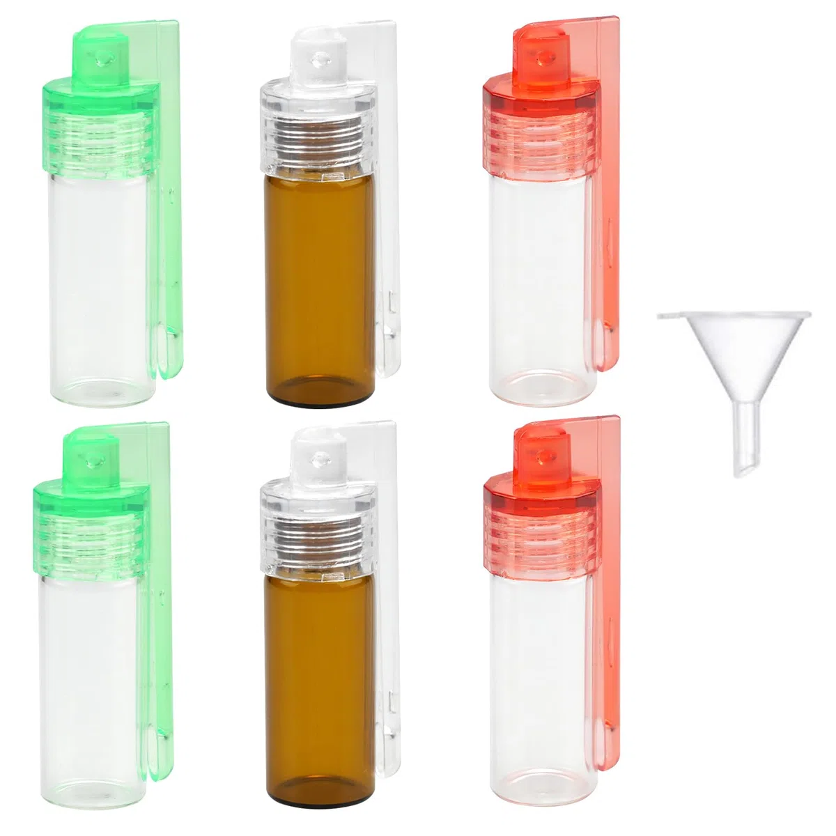 6 Piezas Herramienta de Polvo de Especias Mini Botella de Bolsillo con Embudo Mini Botella de Especias para Exterior, en Polvo, 3-Glass Bottle